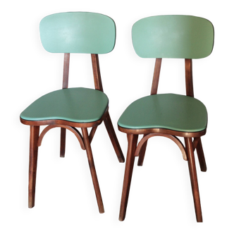 Chaises coeur Baumann en vinyle vert et bois