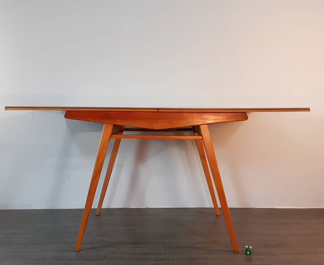 Extendable table in ash by Drevotex, vintage Czechoslovak 1950s