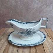 Saucière ancienne Sarreguemines forme Bambou – décor bleu non répertorié – terre de fer