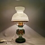 French country 1960s rustic green ceramic and glass vintage table lamp