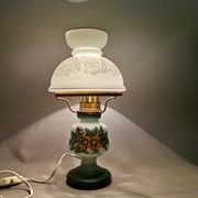 French country 1960s rustic green ceramic and glass vintage table lamp