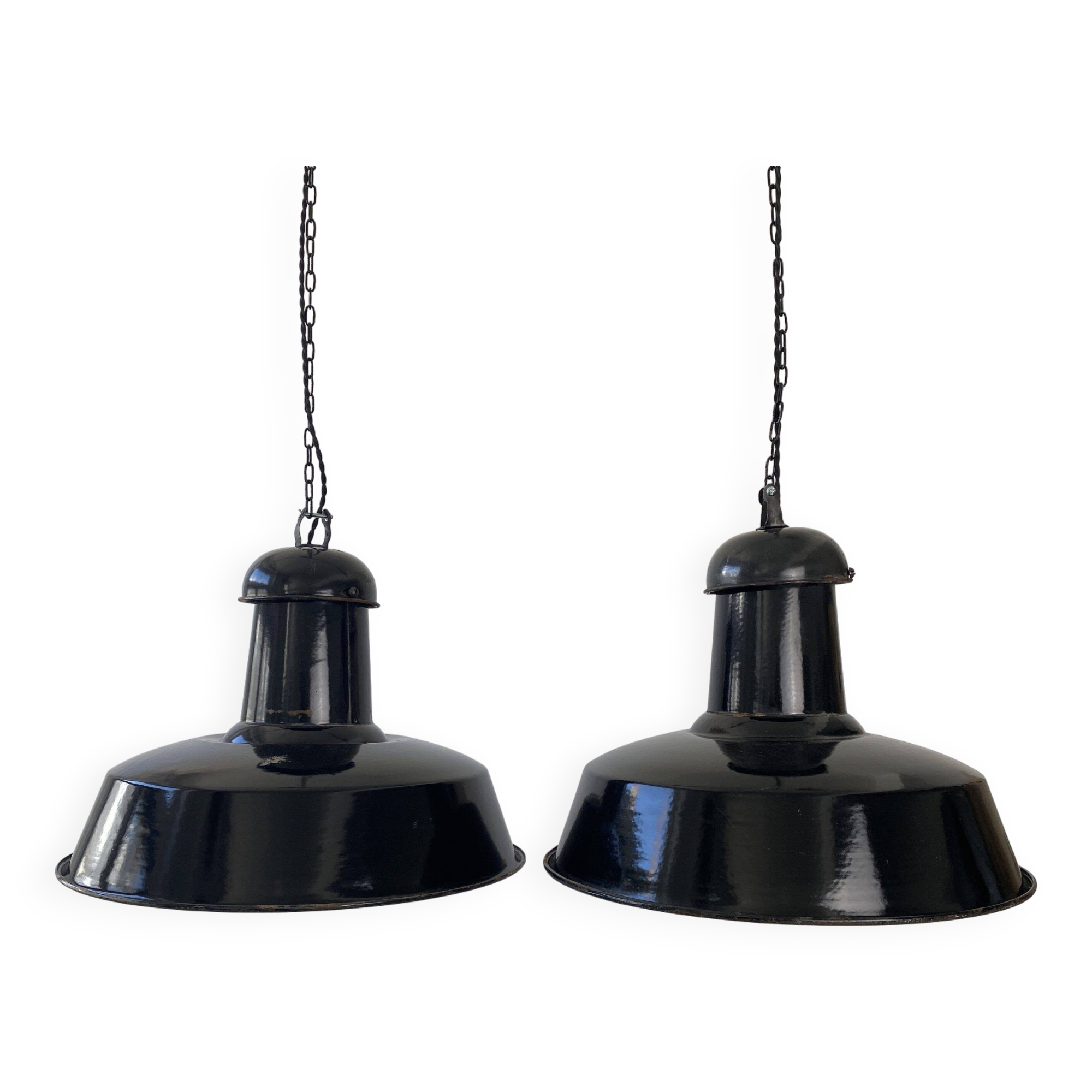 Pair of old industrial suspension lights xxl 40 cm
