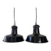 Pair of old industrial suspension lights xxl 40 cm