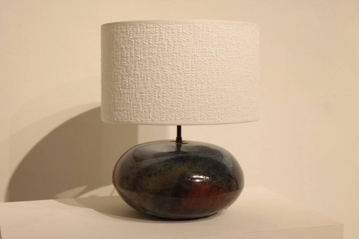 Round glazed ceramic lamp - from the 1960s