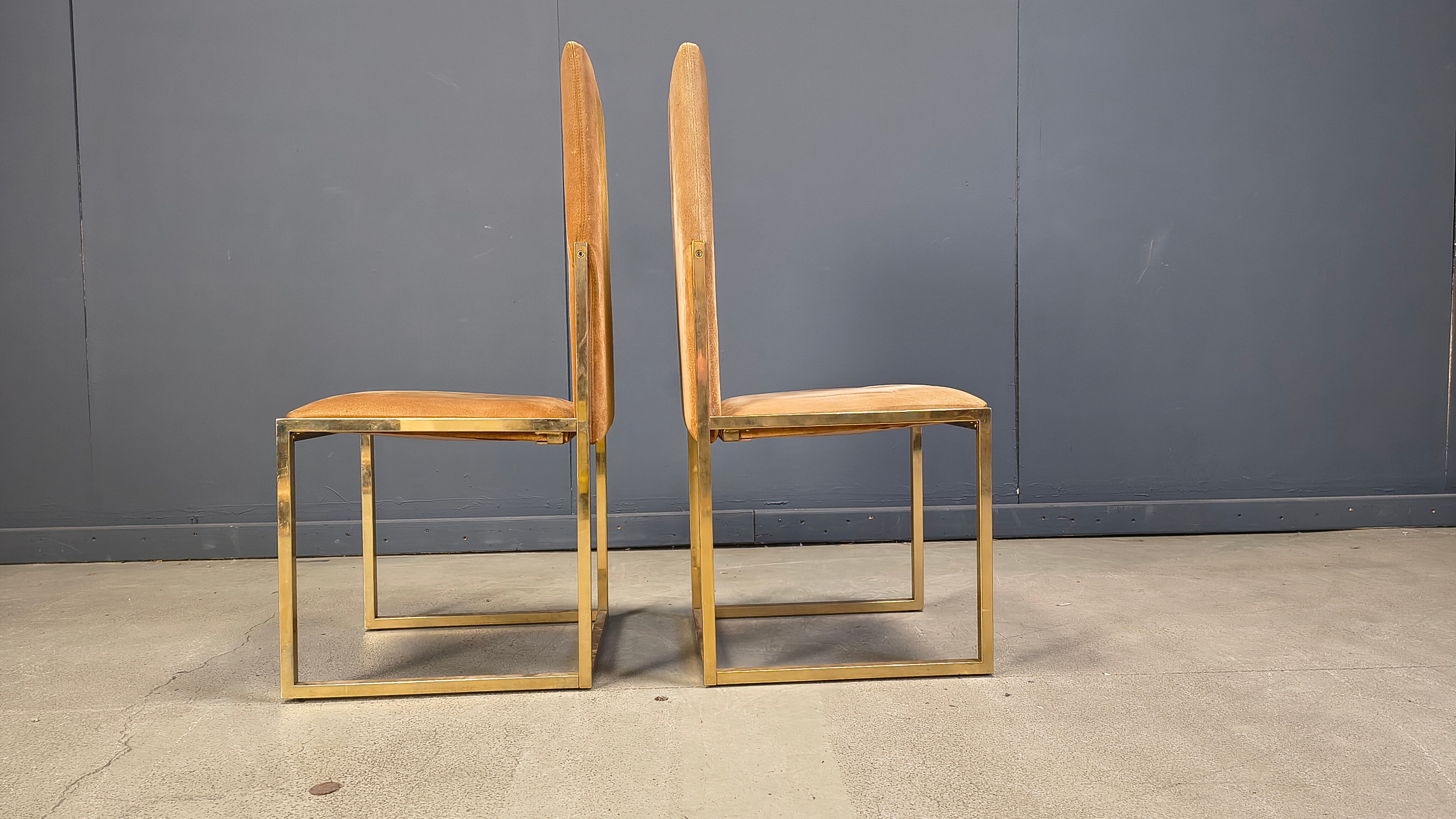 Vintage brass and alcantara dining chairs by Belgochrom, 1970s