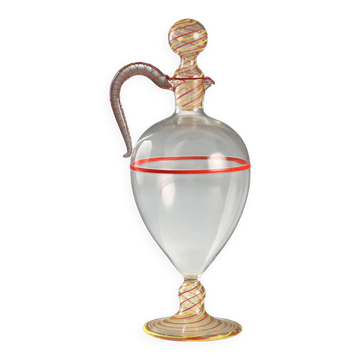 Carafe ancienne en verre soufflé, manufacture de Murano, Italie, XXe siècle