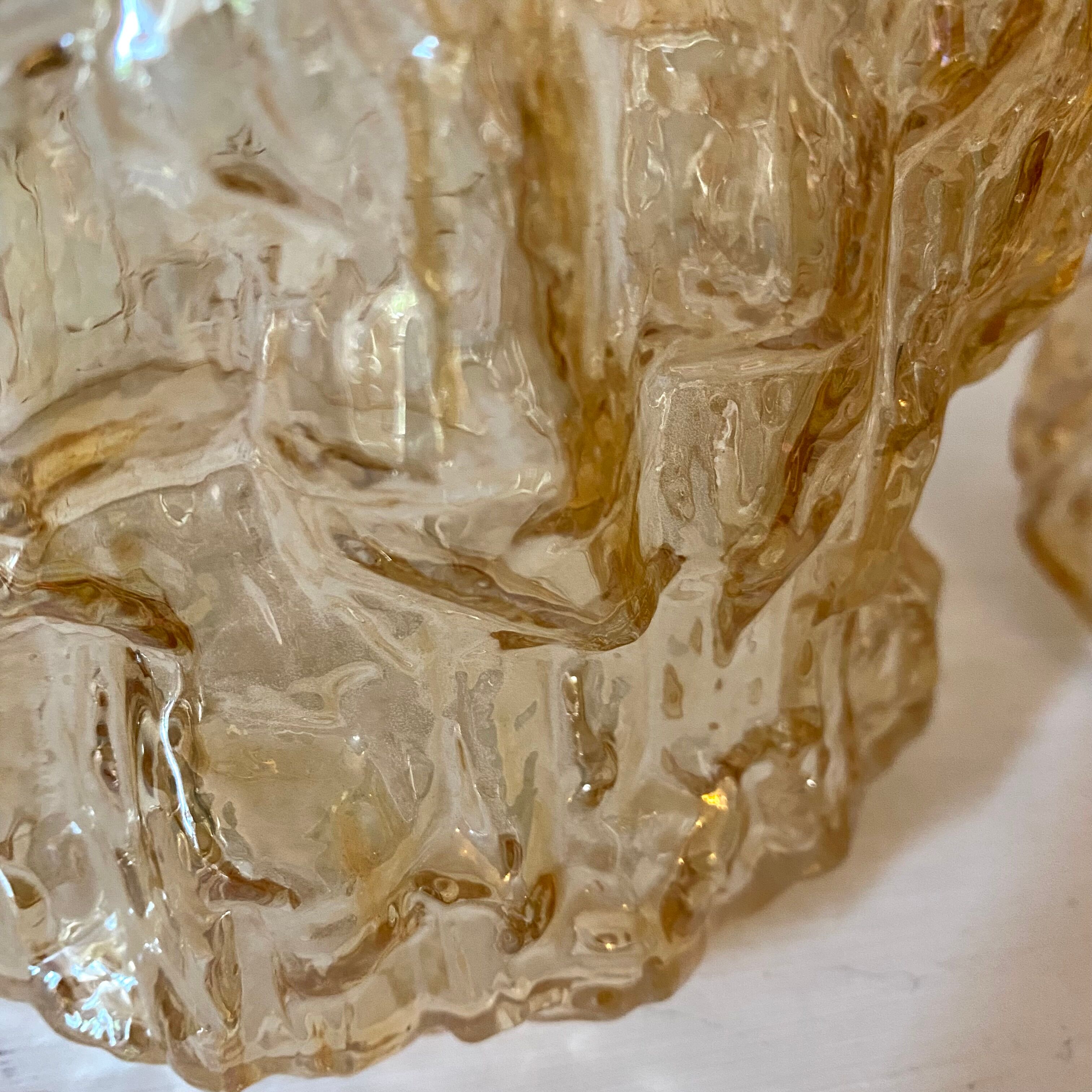 Pair of vintage amber glass pendant lamps