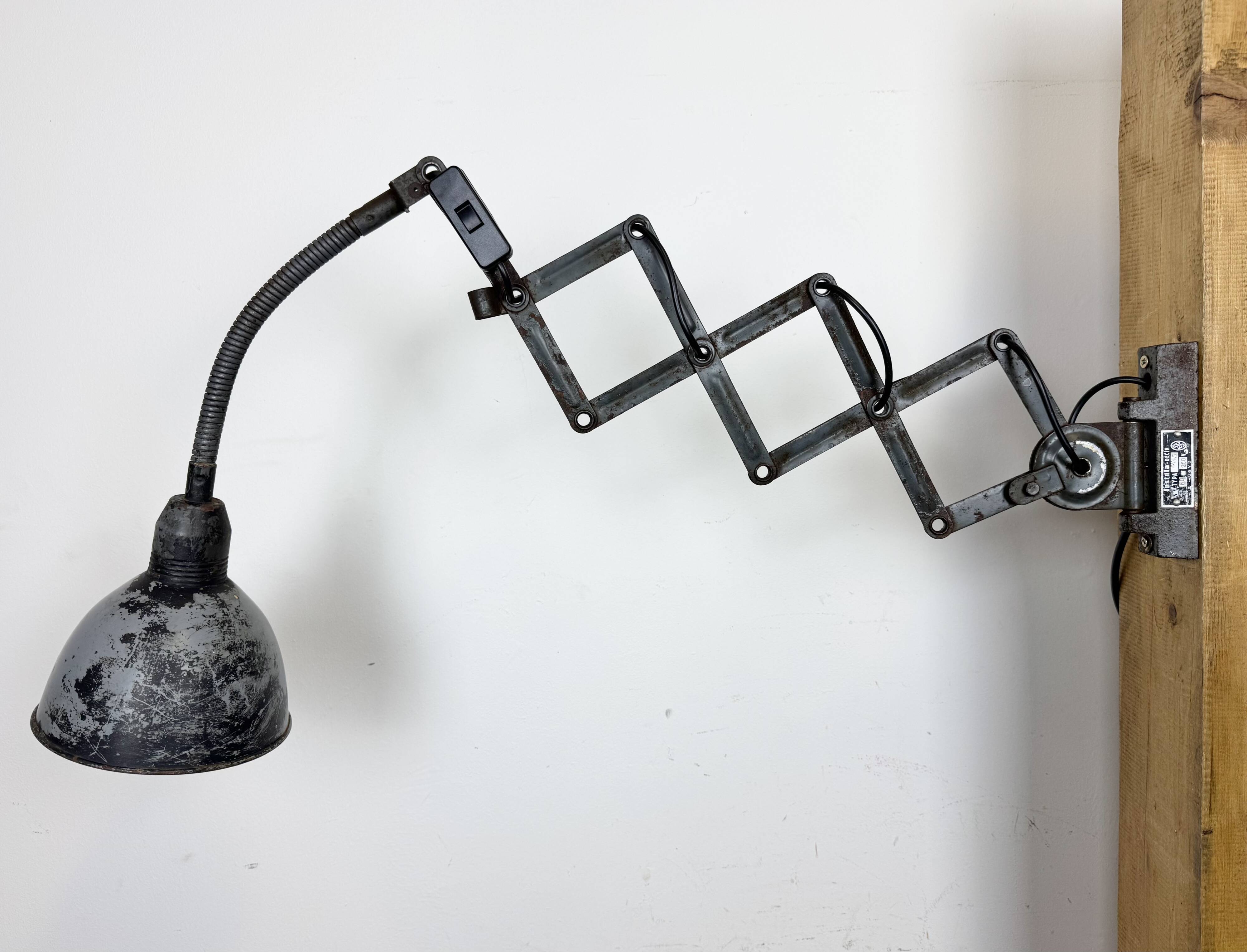 Grey Industrial Scissor Wall Lamp from Elektroinstala, 1960s