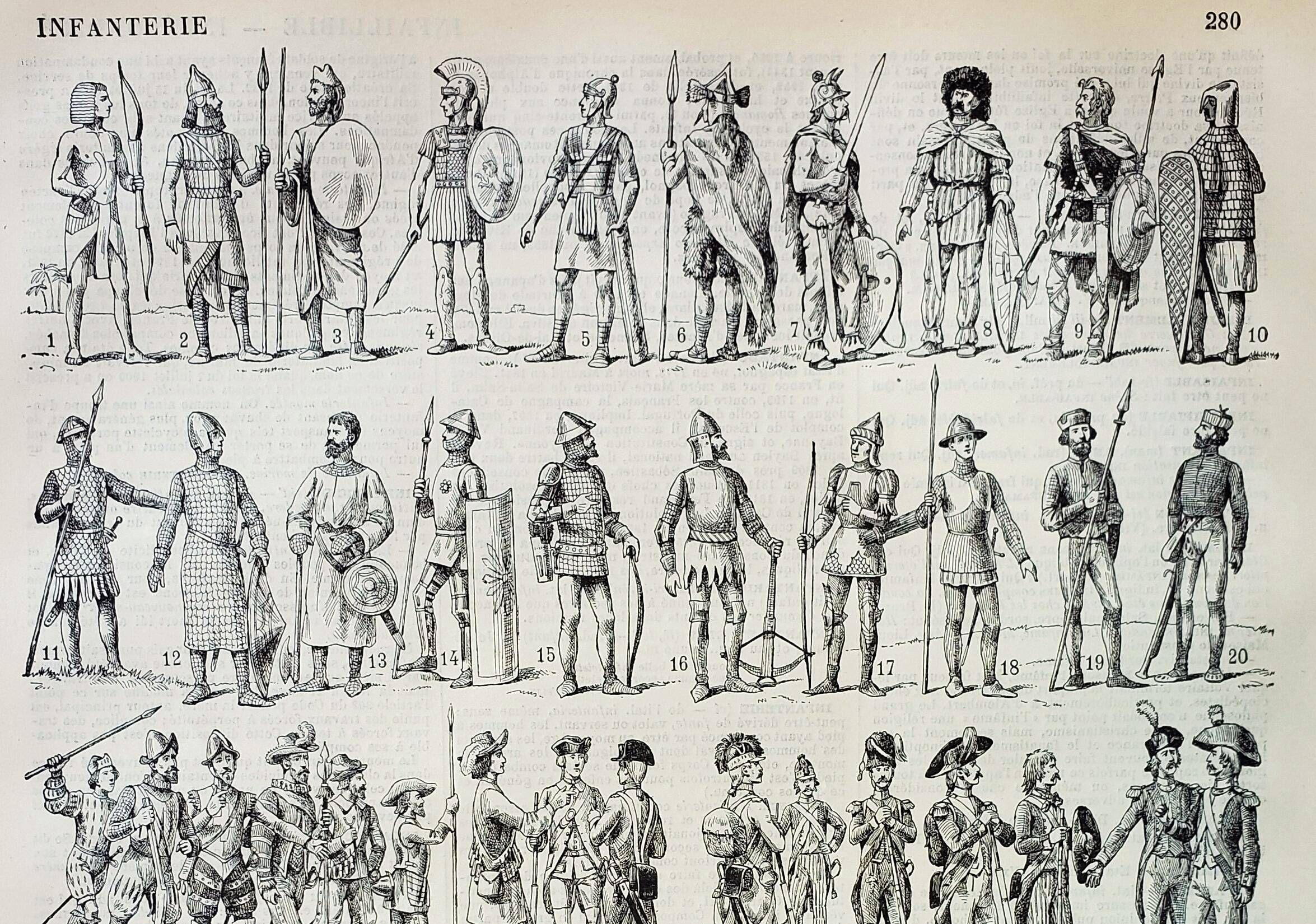 Old engraving from 1898 • Old infantry, soldier • Original and vintage poster