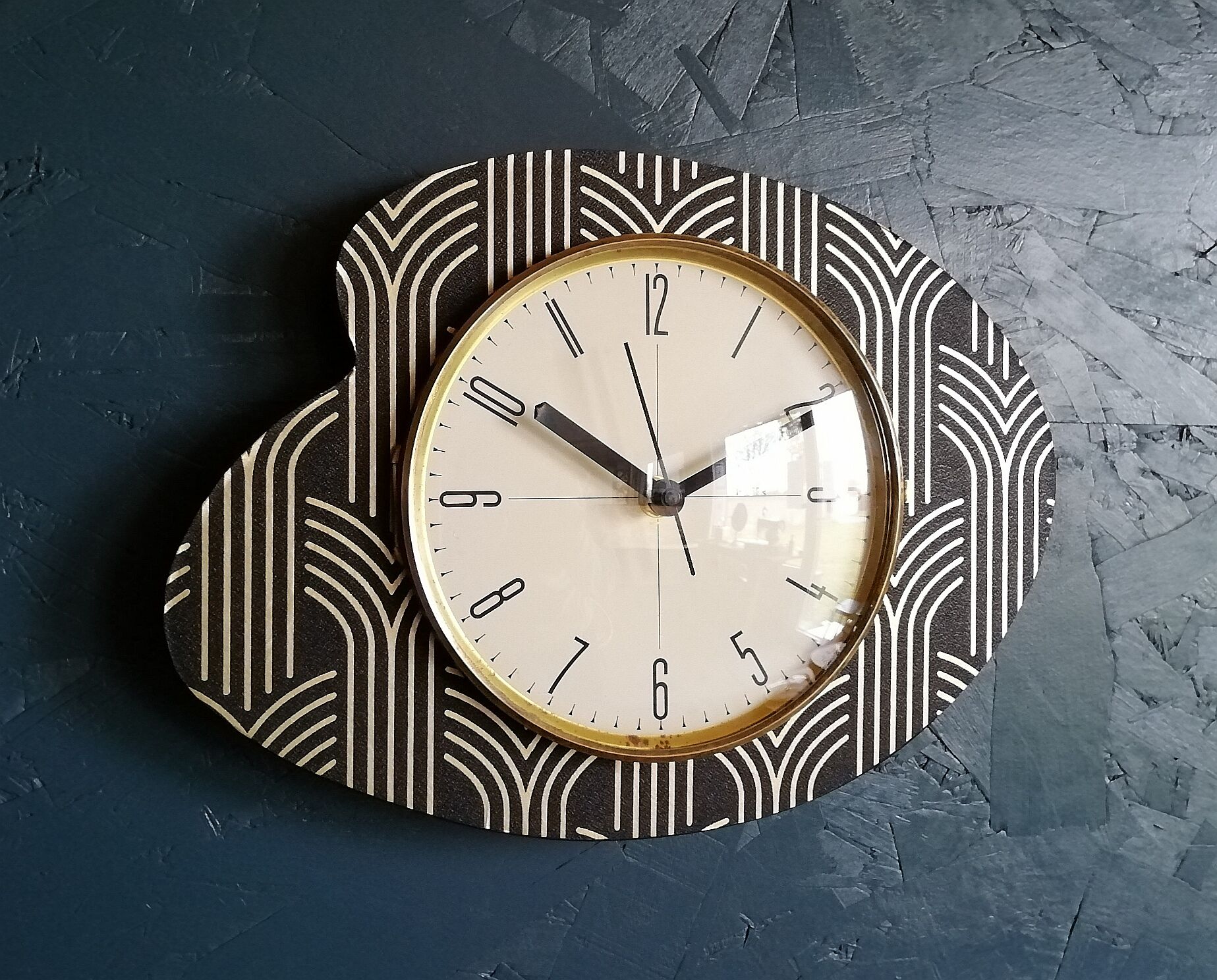 Vintage clock formica silent wall clock "FFR black gold"