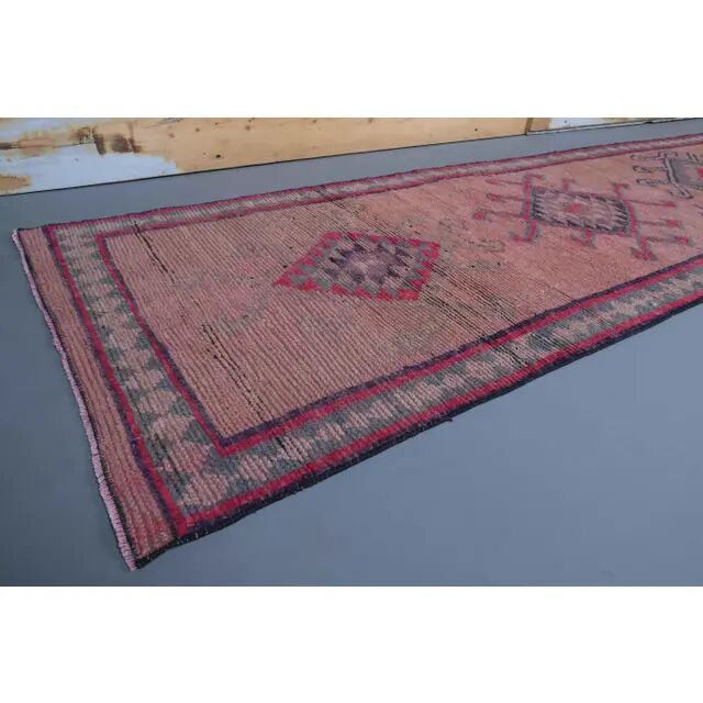 Vintage Turkish hand-knotted runner rug 84x353