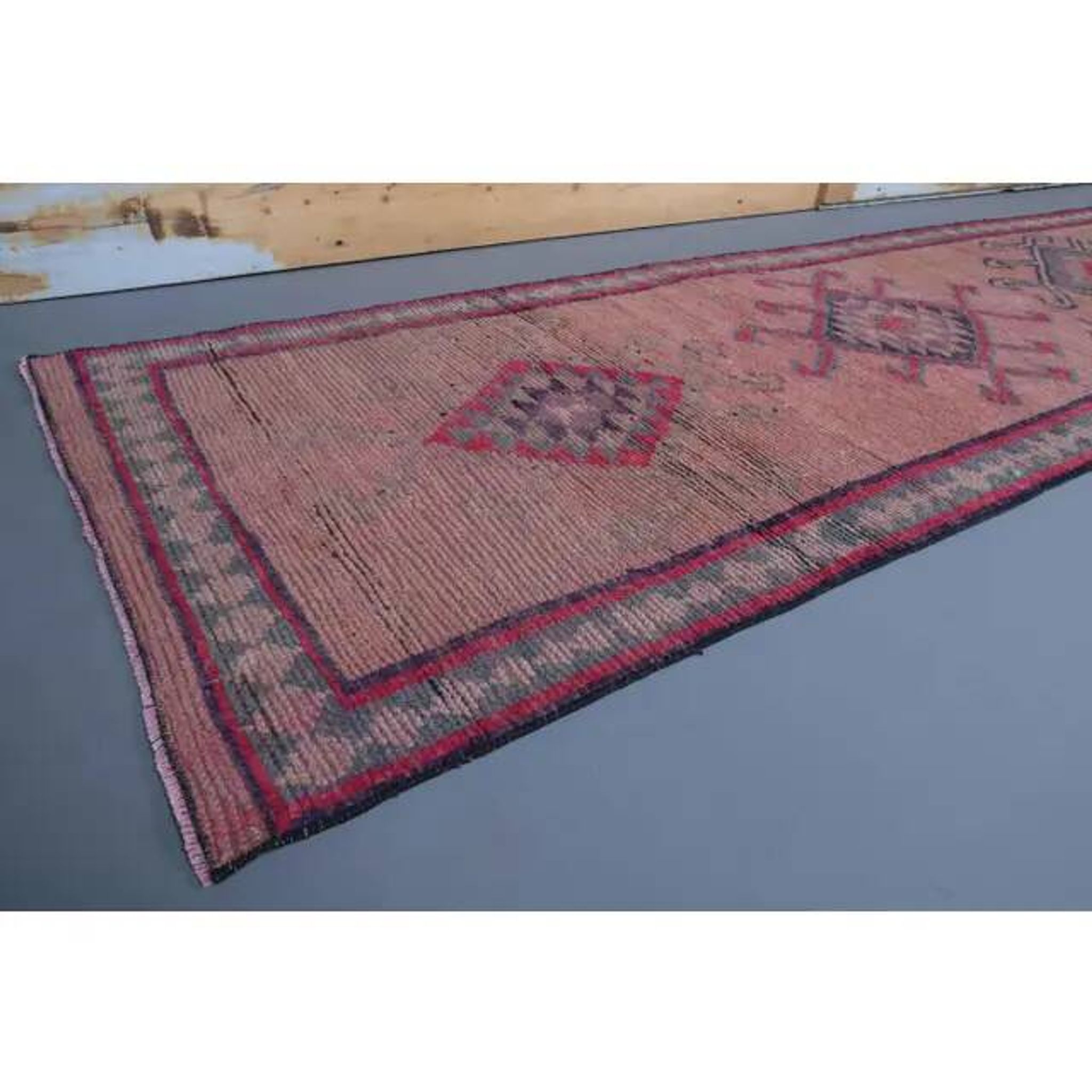 Vintage Turkish hand-knotted runner rug 84x353