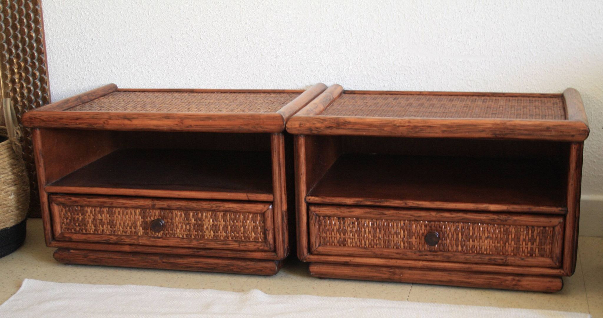 Maugrion rattan bedside tables