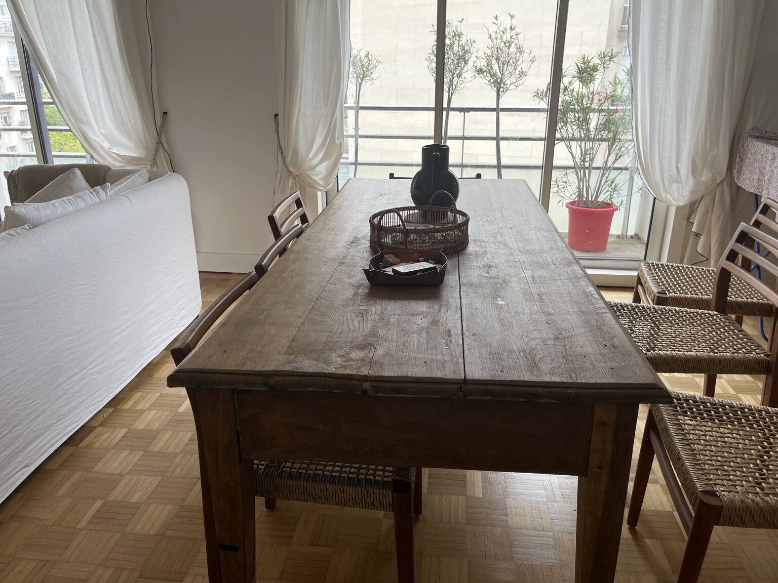 Large antique farmhouse table in solid wood – 194 cm