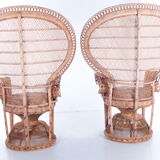Set of two king sized emmanuelle pauw peacock chairs with side table