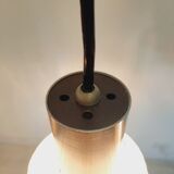 Three vintage suspension lamps, copper aluminum and glass