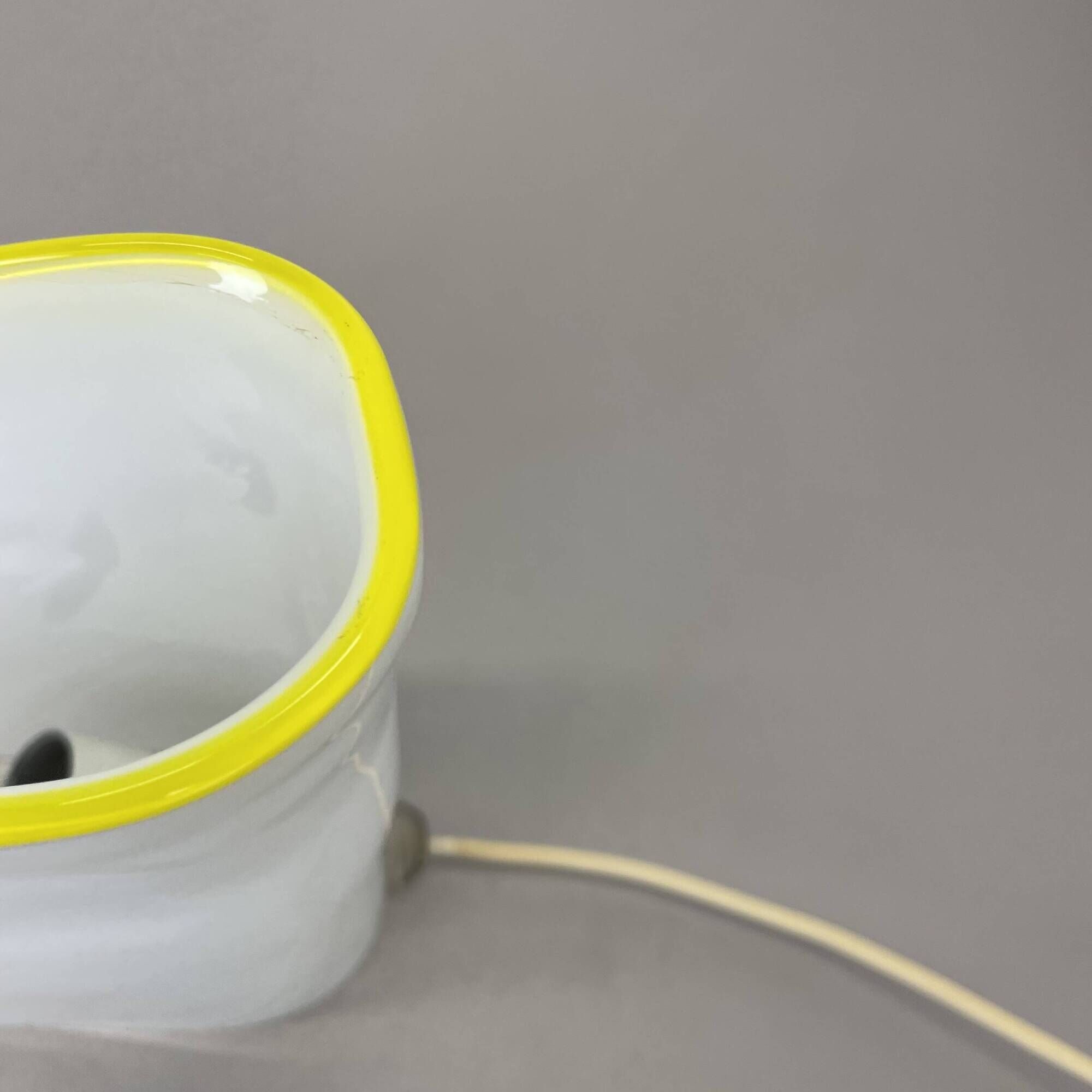 Minimalist White and Yellow Murano Glass Table Lamp by De Majo, Italy 1970s