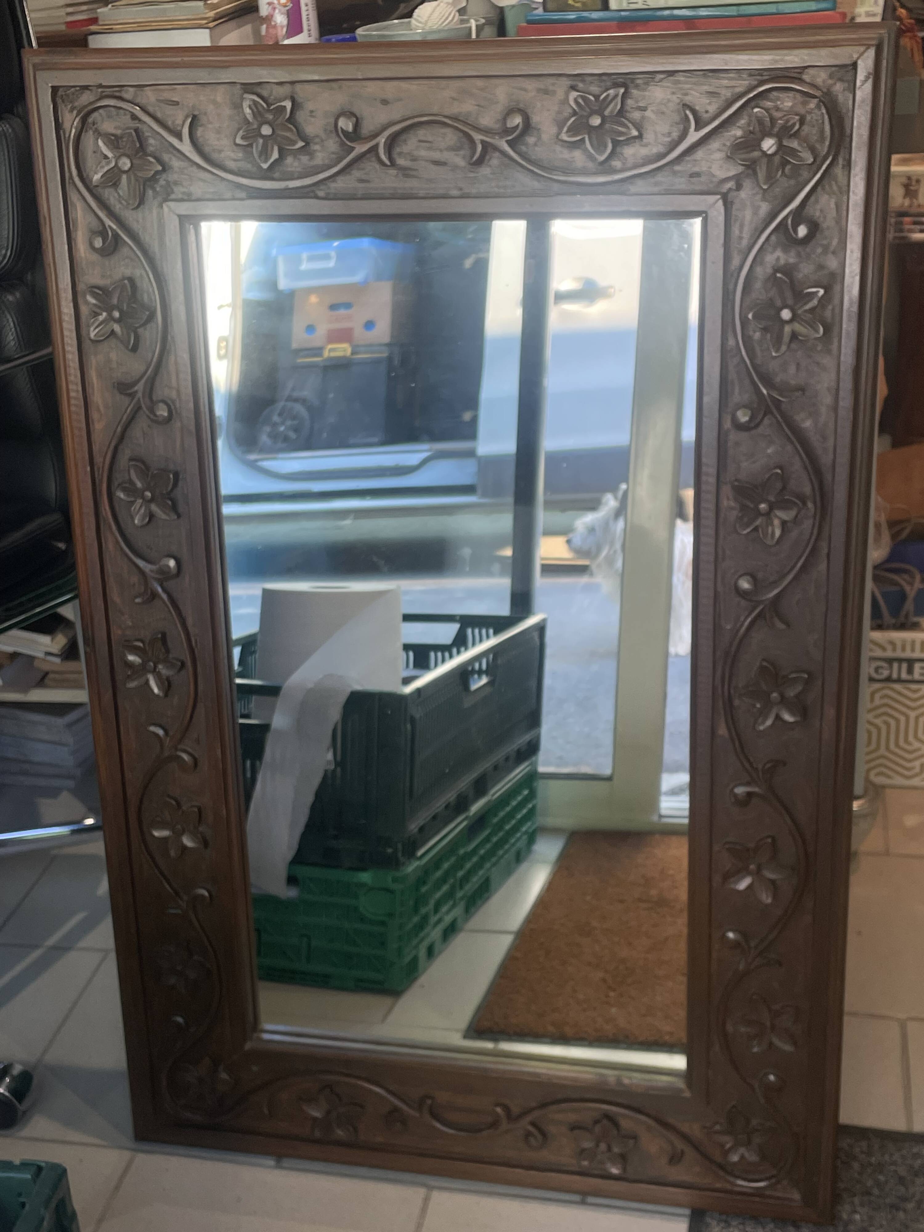 Large carved wooden mirror in Art Nouveau style