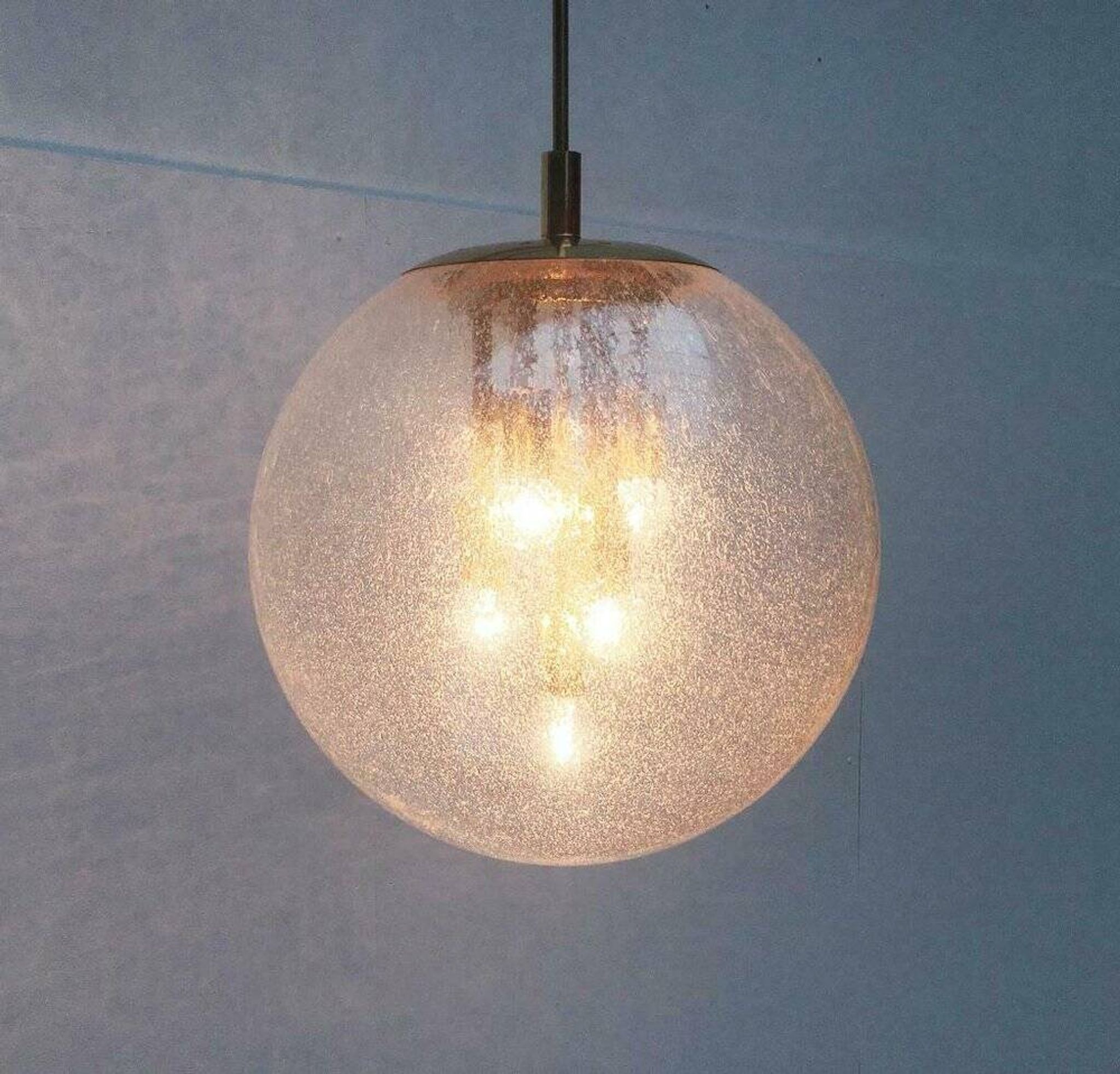 Large glass and brass planet ball pendant lamp from the mid-century German space age, 1960s.