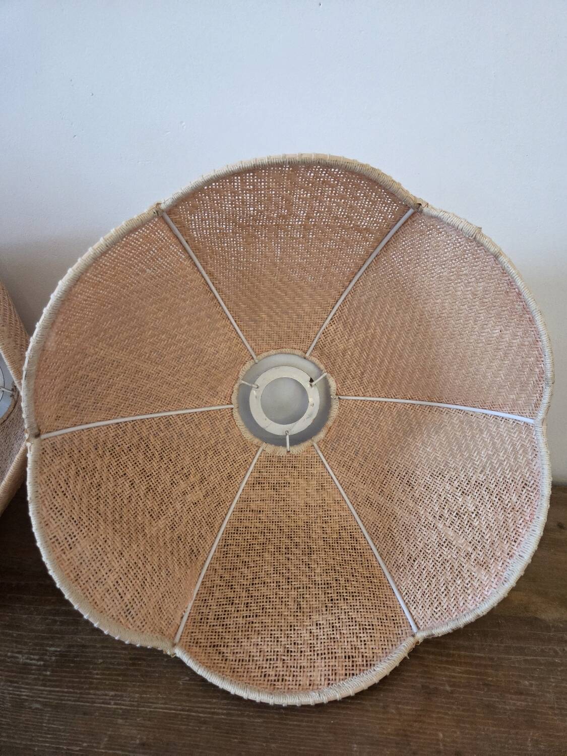 Pair of vintage rattan lampshades