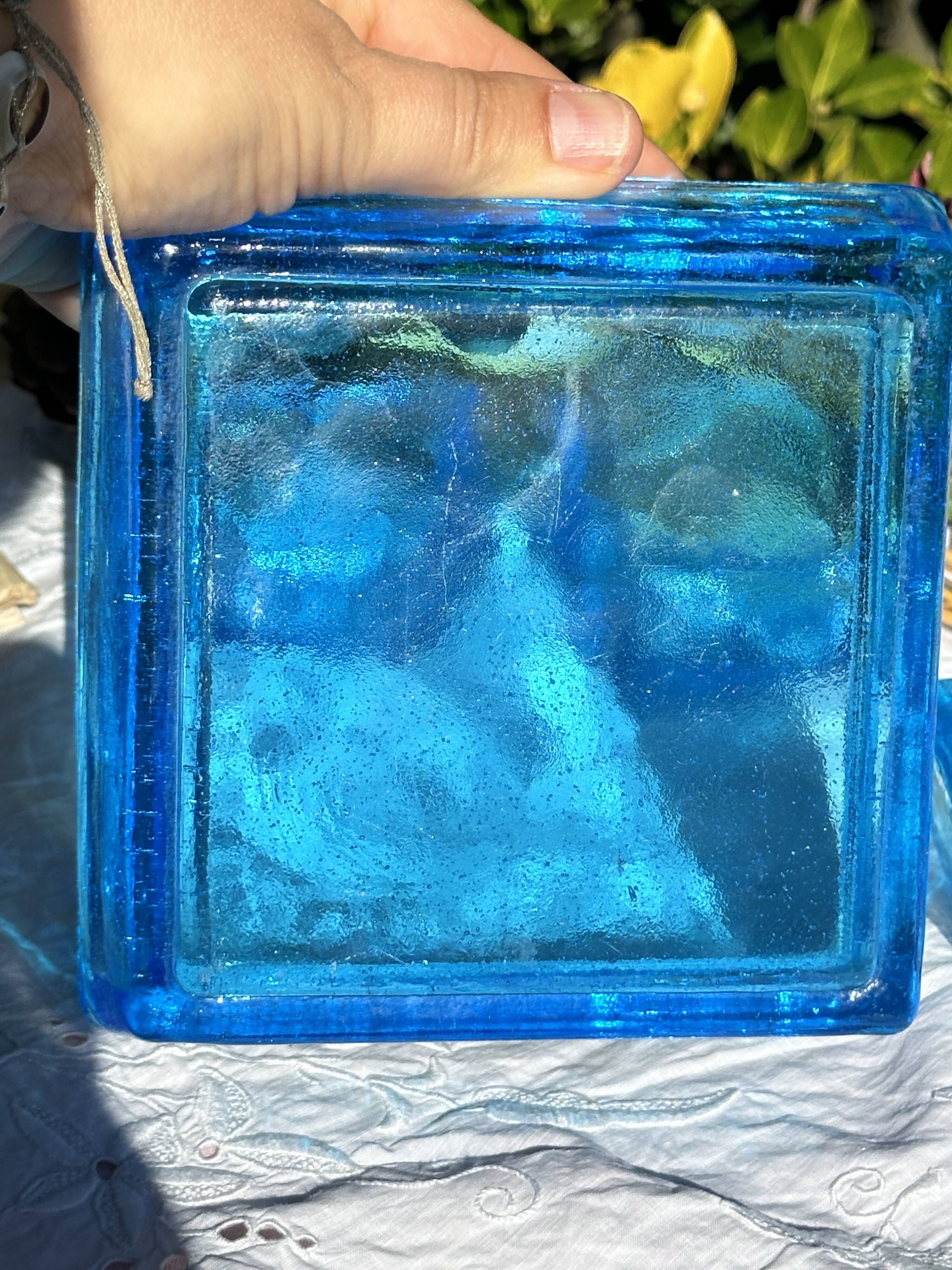 Adorable Vintage Turquoise Blue Glass Square Ashtrays and Trays
