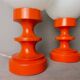 Pair orange painted wood opaline glass tabel lamps