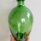 Vintage green glass bottle vase, decorative soliflore.