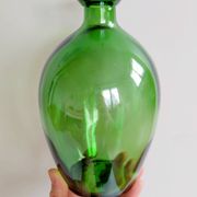 Vintage green glass bottle vase, decorative soliflore.