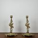 Pair of antique heron candlesticks in gilded brass – Orientalist Art Deco style