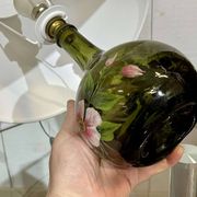 Blown glass lamp painted with a floral design, early 20th century.