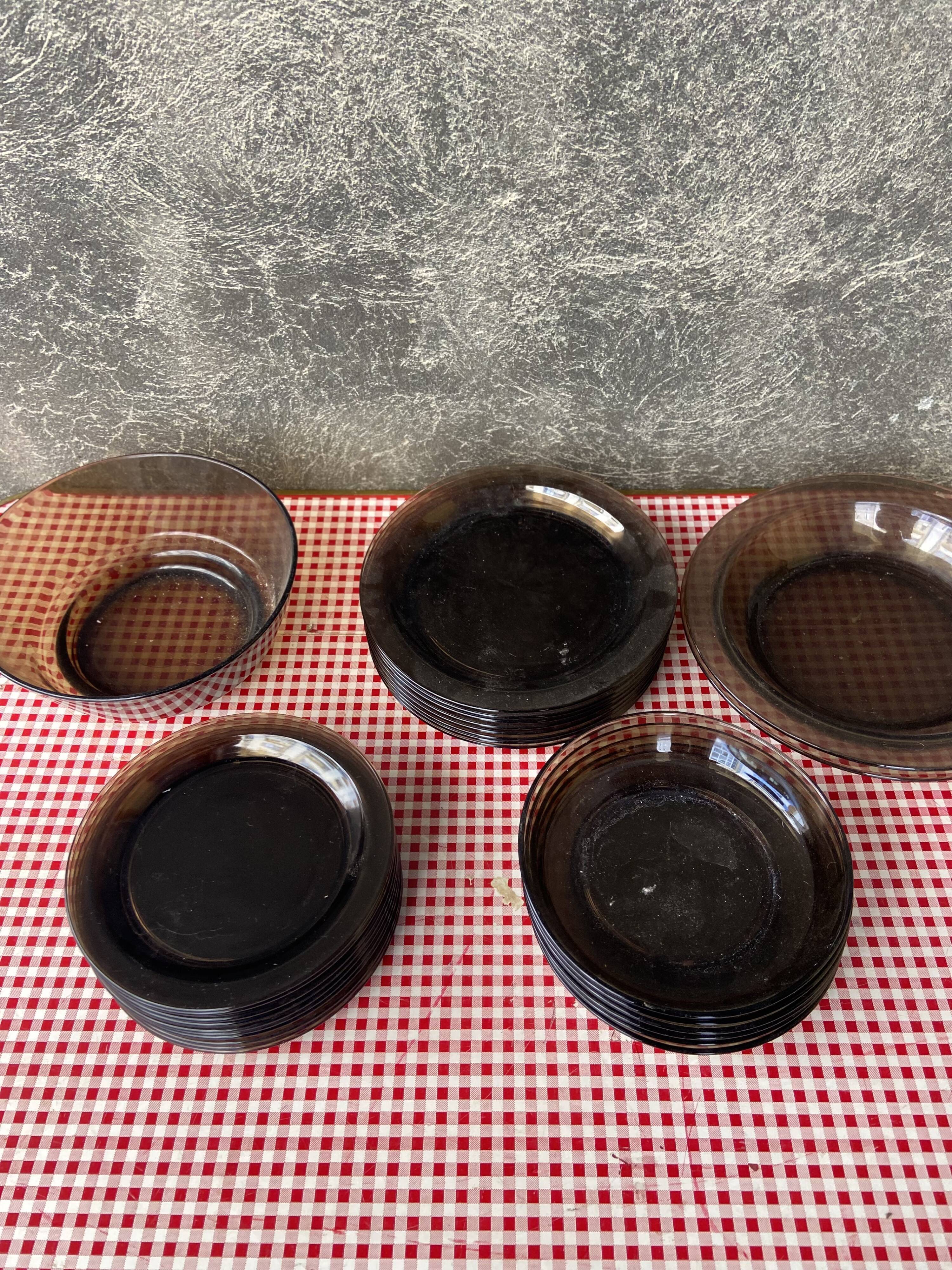Set of smoked glass tableware 70s