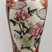 Pair Of XL Vintage Hand-Painted Chinese Floral Pottery Lamps