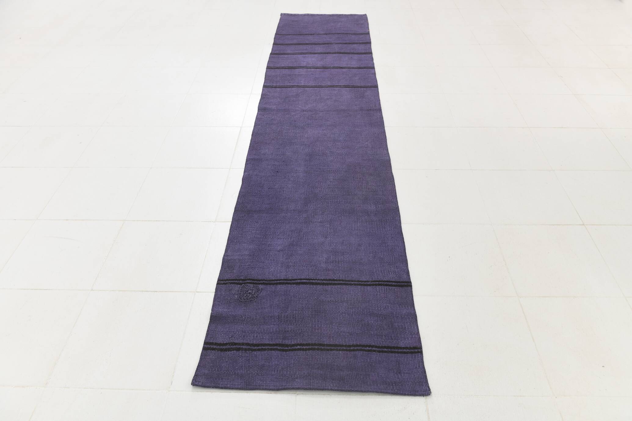 Purple Black Turkish Vintage Runner Rug, 74x346Cm