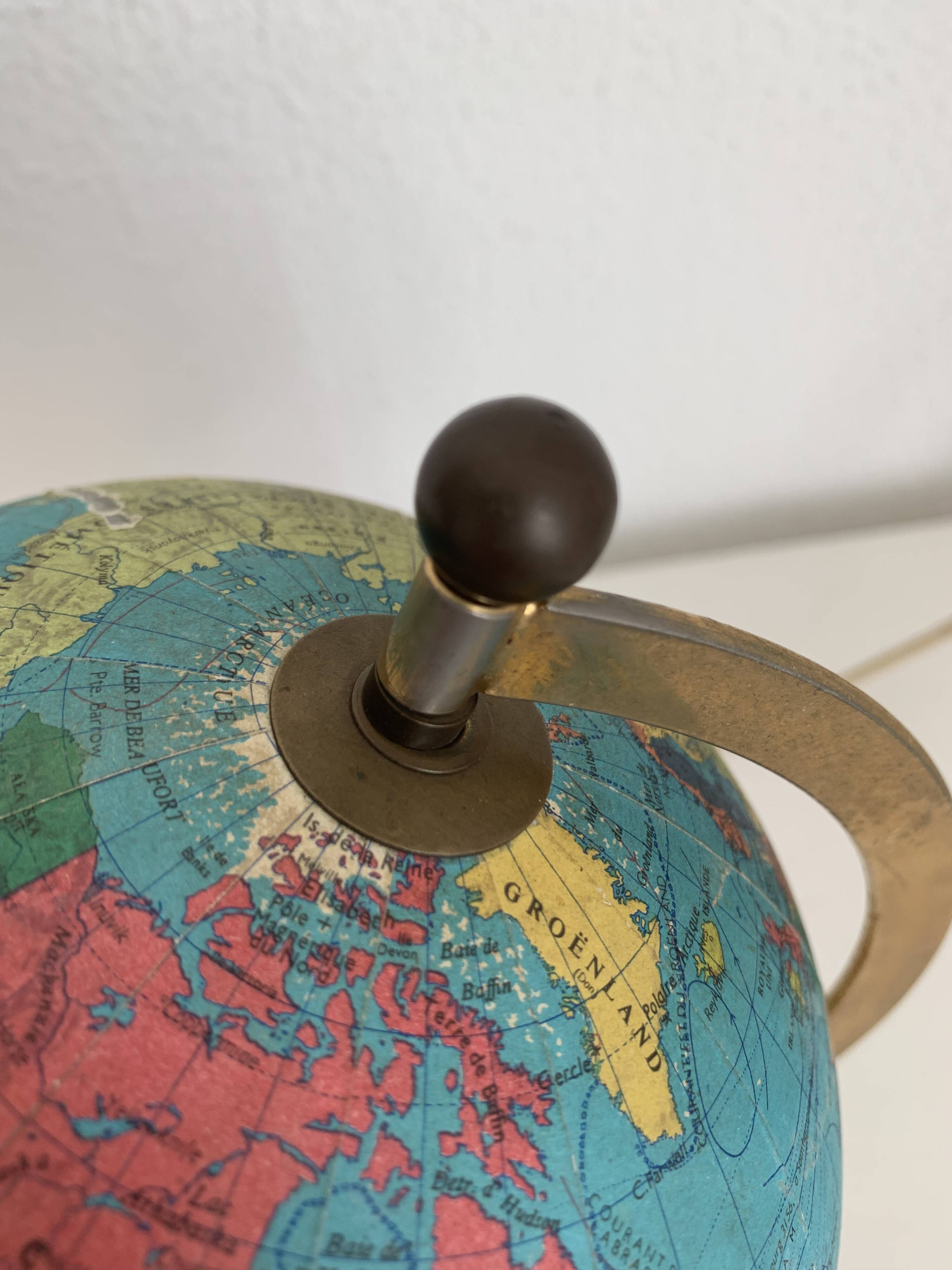 Globe vintage 1970 terrestre Taride tripode doré verre mappemonde - 23 cm