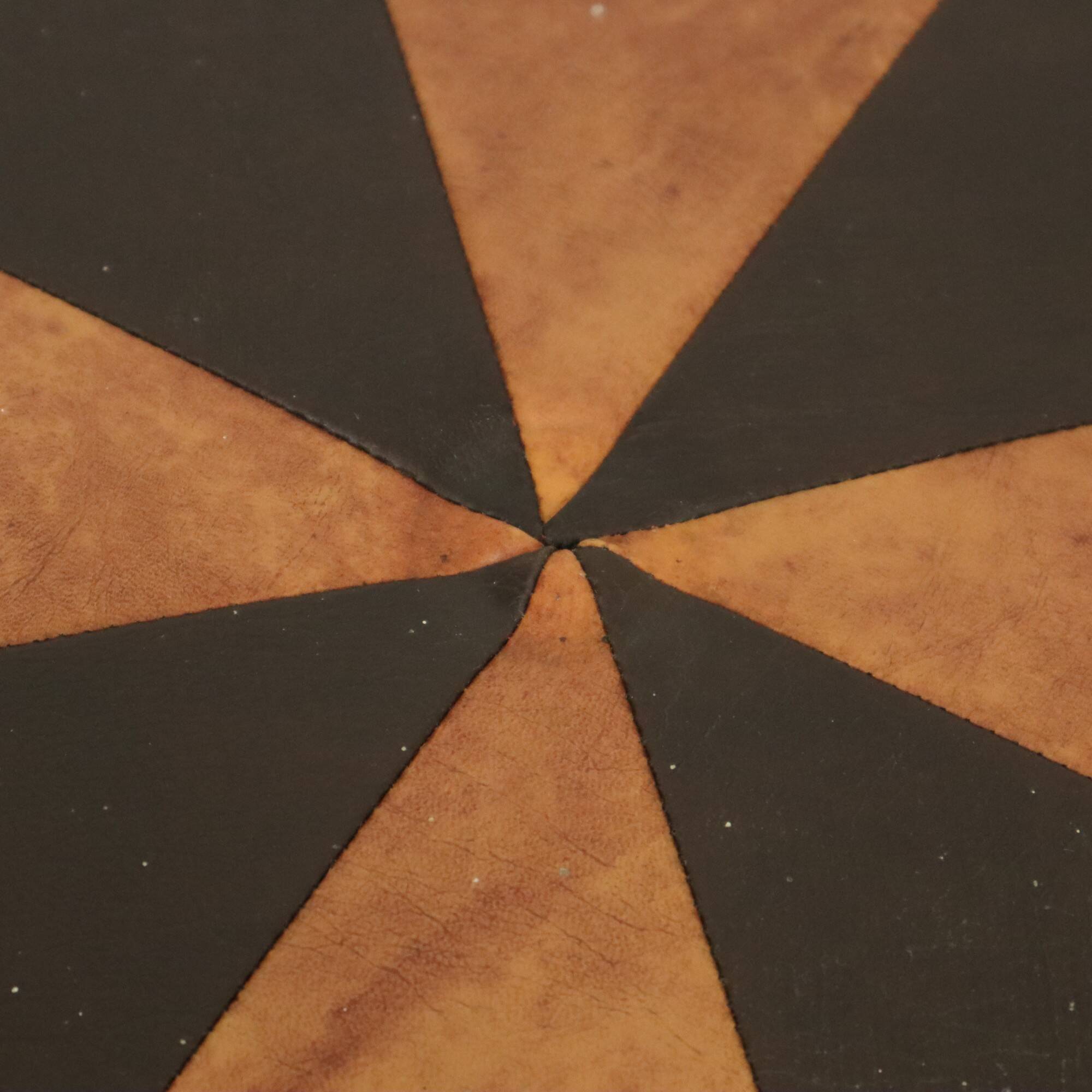 Round Vintage Brown Pouf Two-Tone Skai Leather Sixties