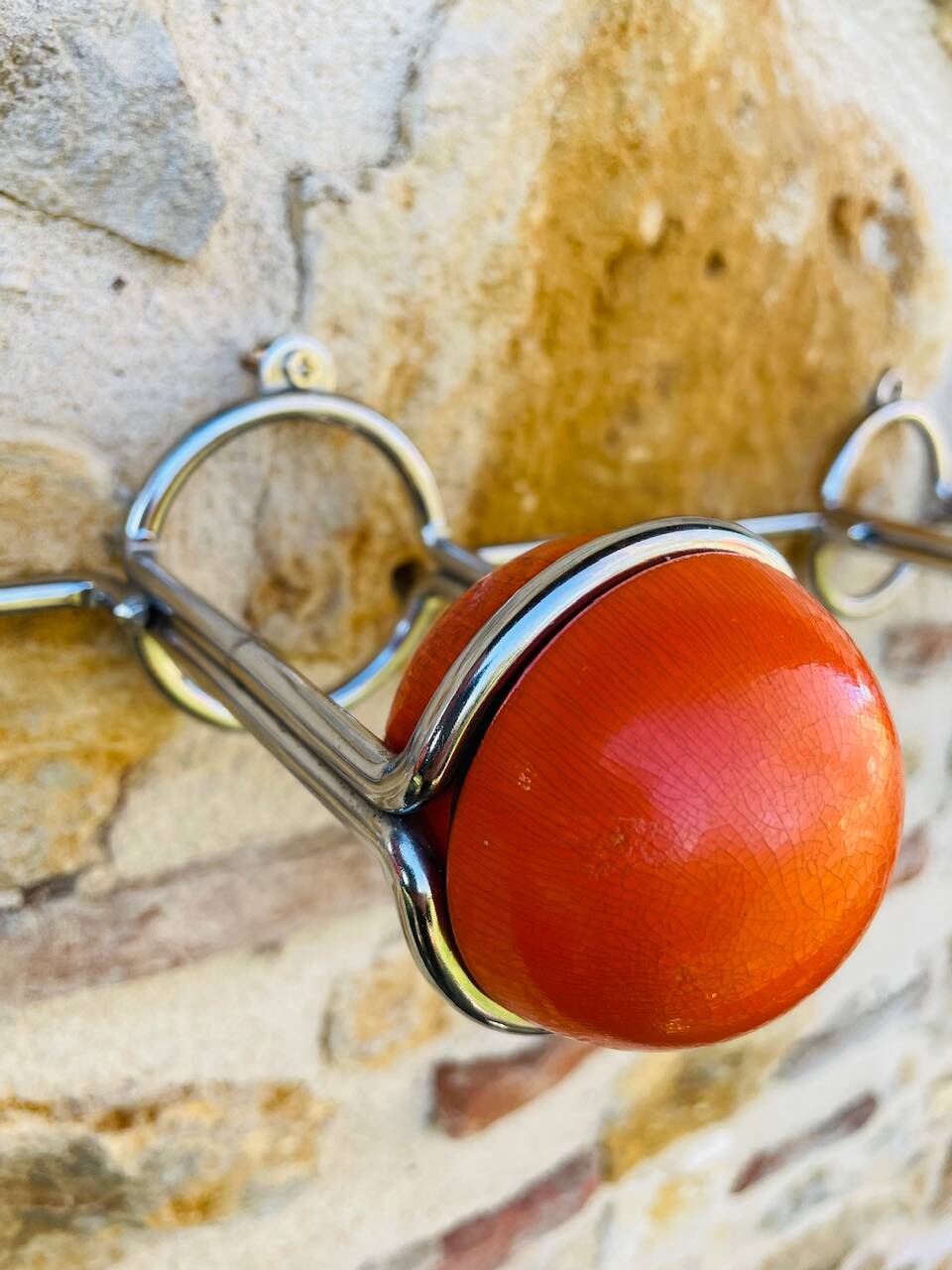 Space Age Chrome and Wood Wall Coat Rack 1970s