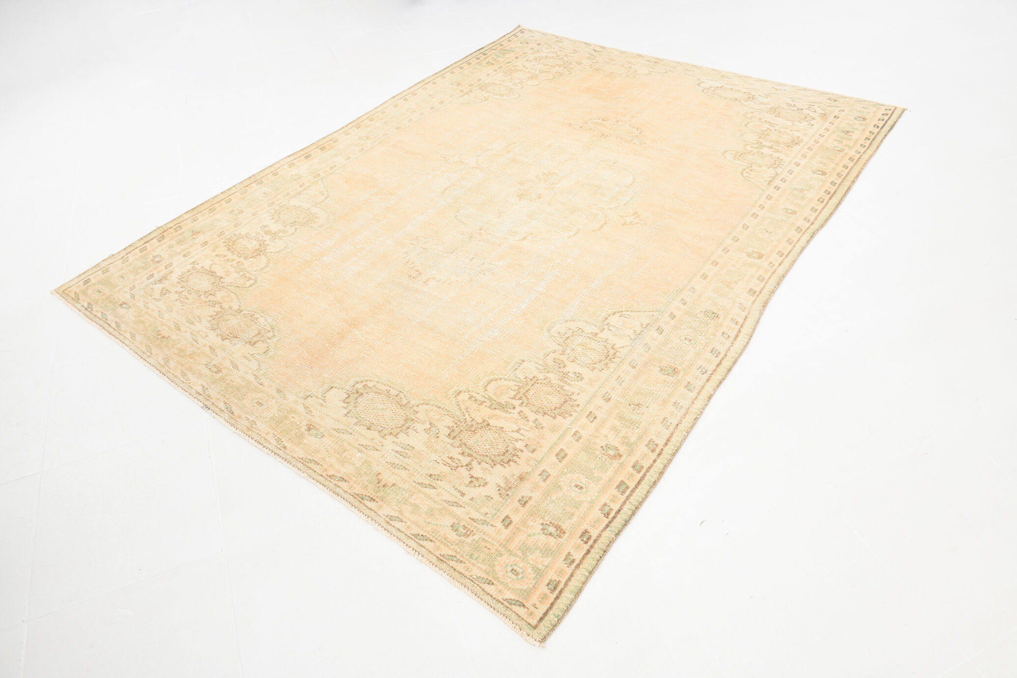 6x8 Handmade Beige Tones Wool Vintage Rug 260x194Cm