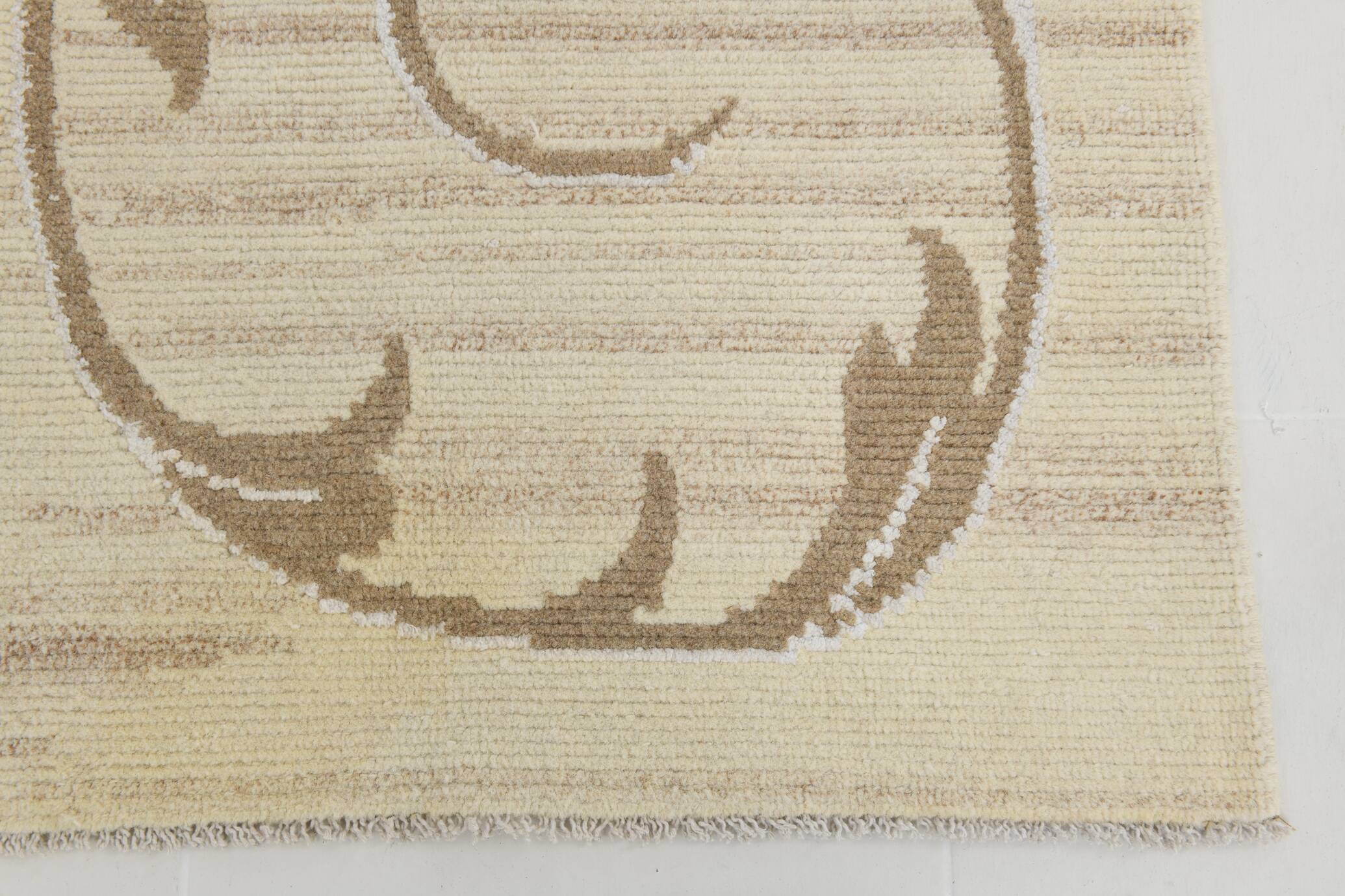 Turkish Cream & Brown Modern Vintage Rug, 179x273Cm