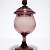 Pot, vintage purple plum bubble glass sweet jar in the style of Biot.