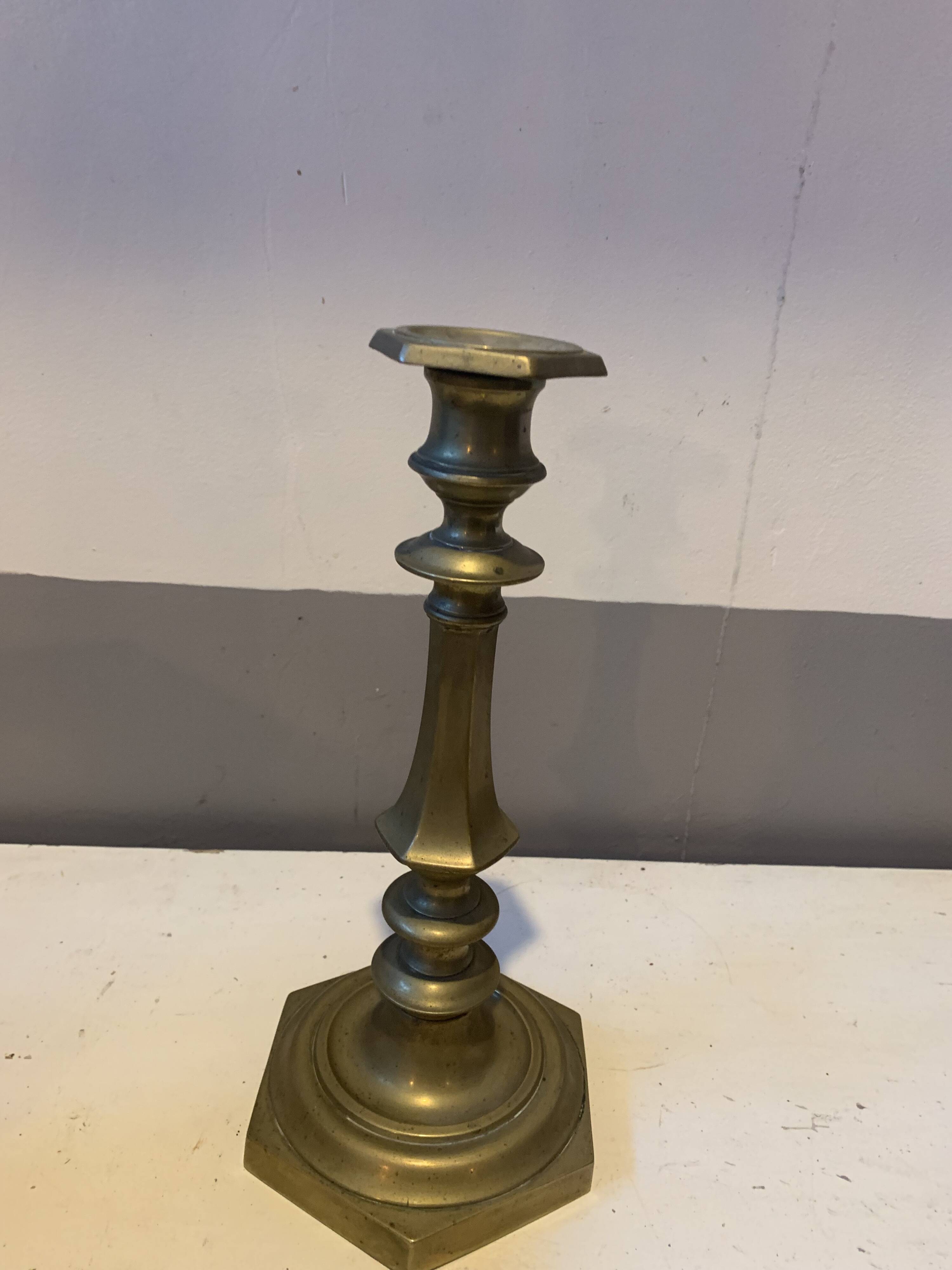 Large vintage golden brass candle holder
