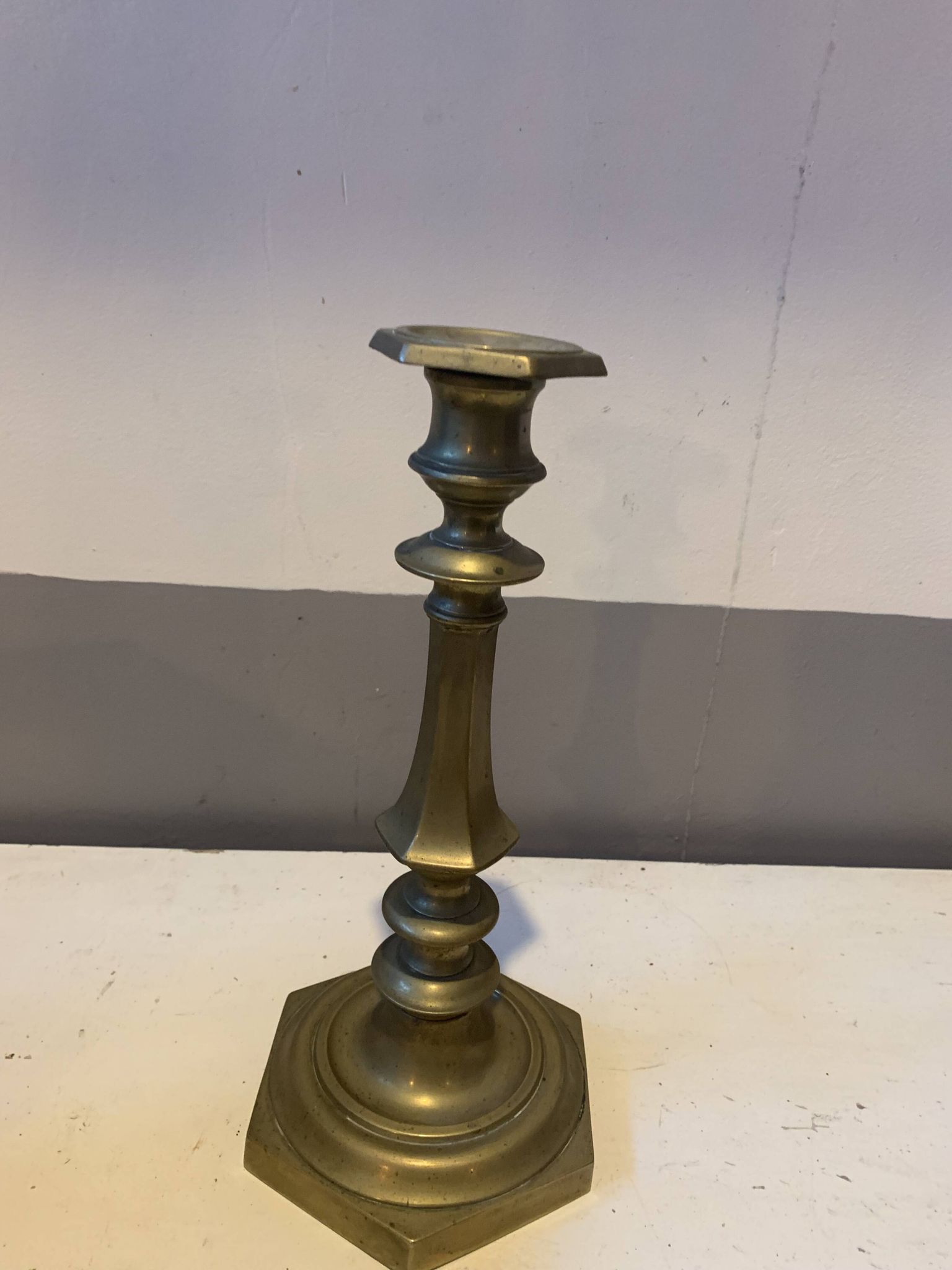 Large vintage golden brass candle holder