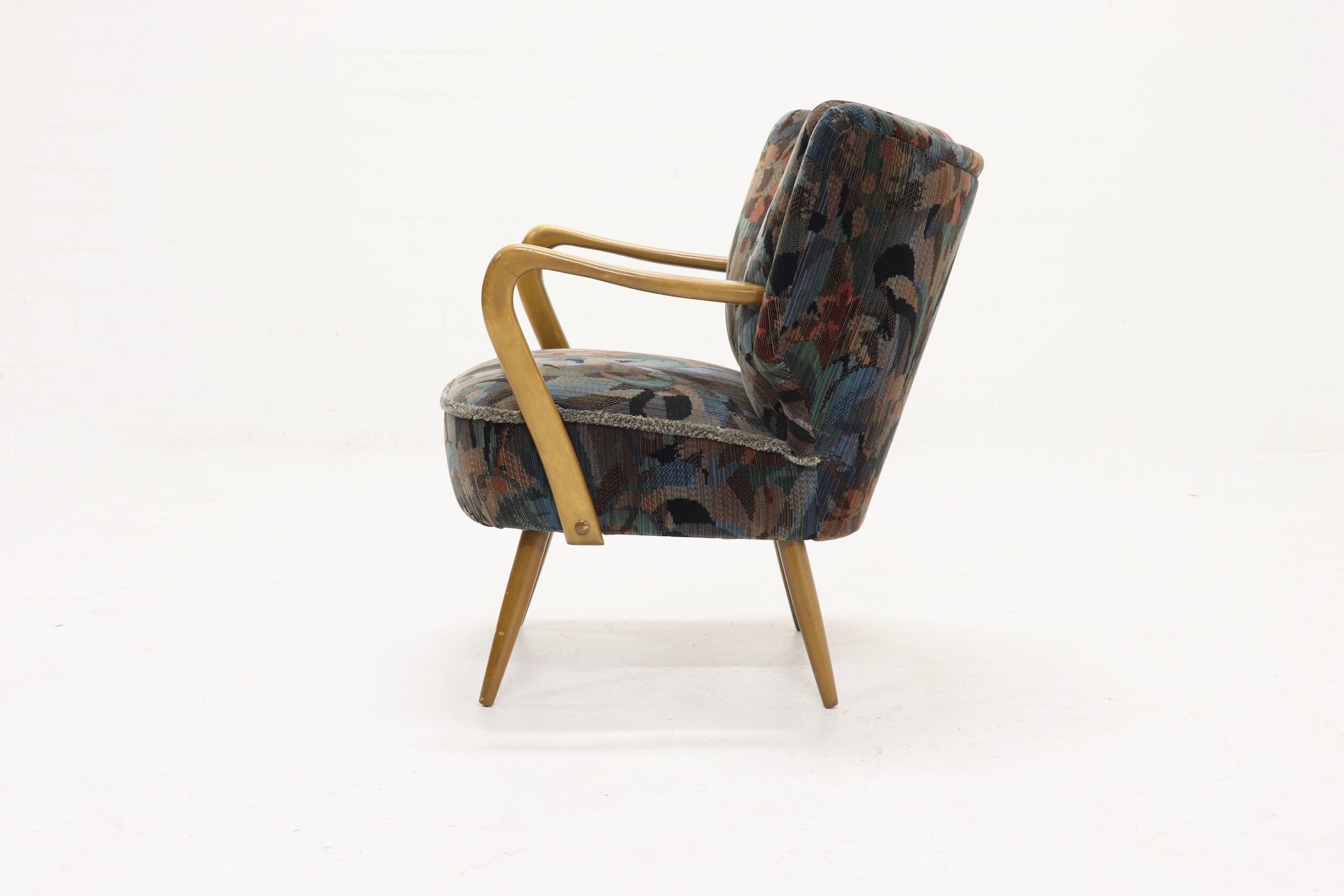 Set of 2 cocktail armchairs with floral upholstery 1950s