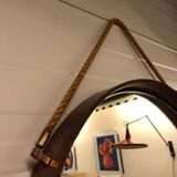 Miroir en cuir cognac Pizzetti, Italie années 1950