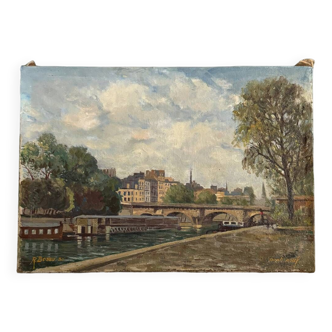 Le Pont Neuf Paris, huile sur toile signée et datée