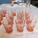 Art Deco glassware set in pink glass, 22 pieces