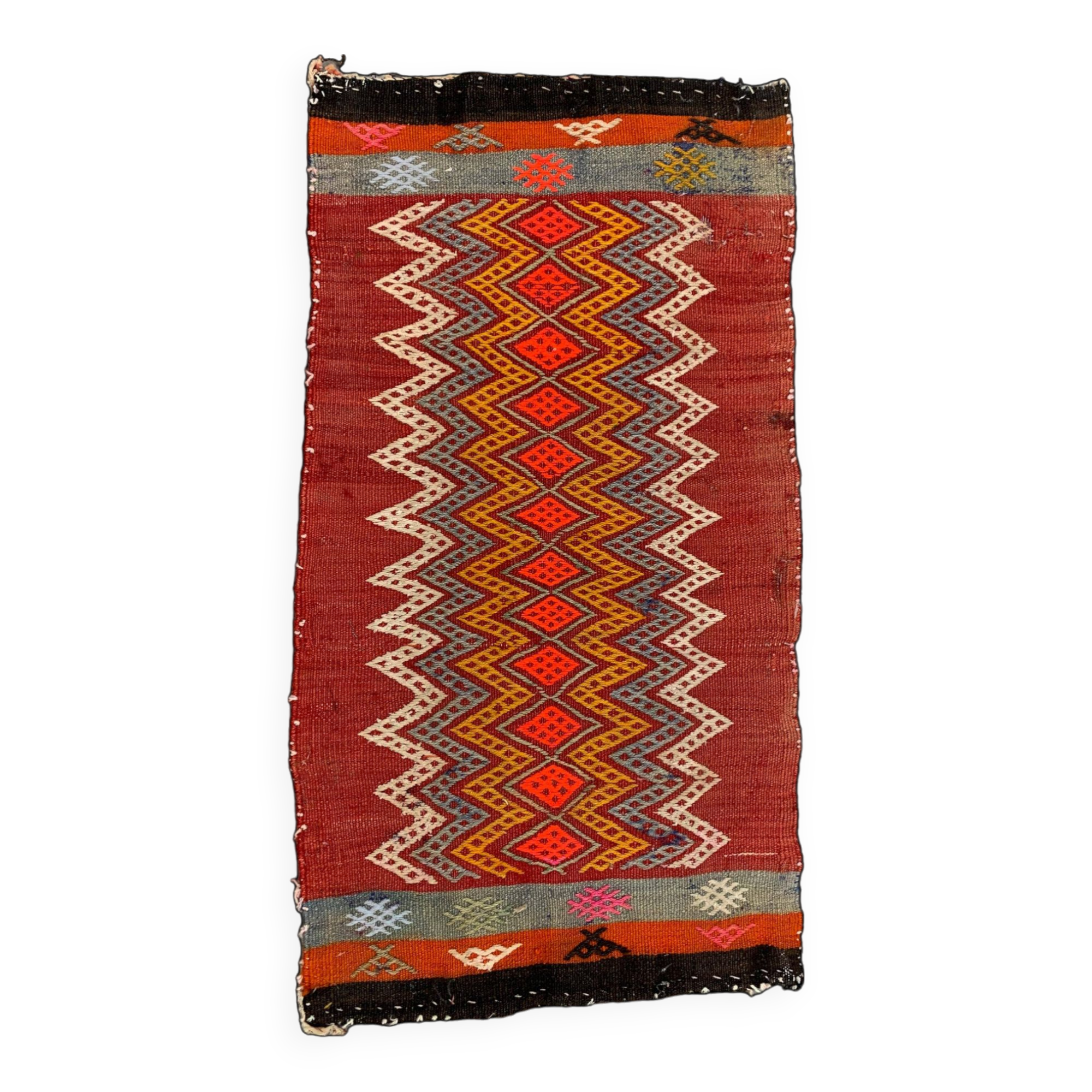 Vintage Turkish Mini Kilim 92x50 cm Wool Small Kelim Runner, shabby Chic