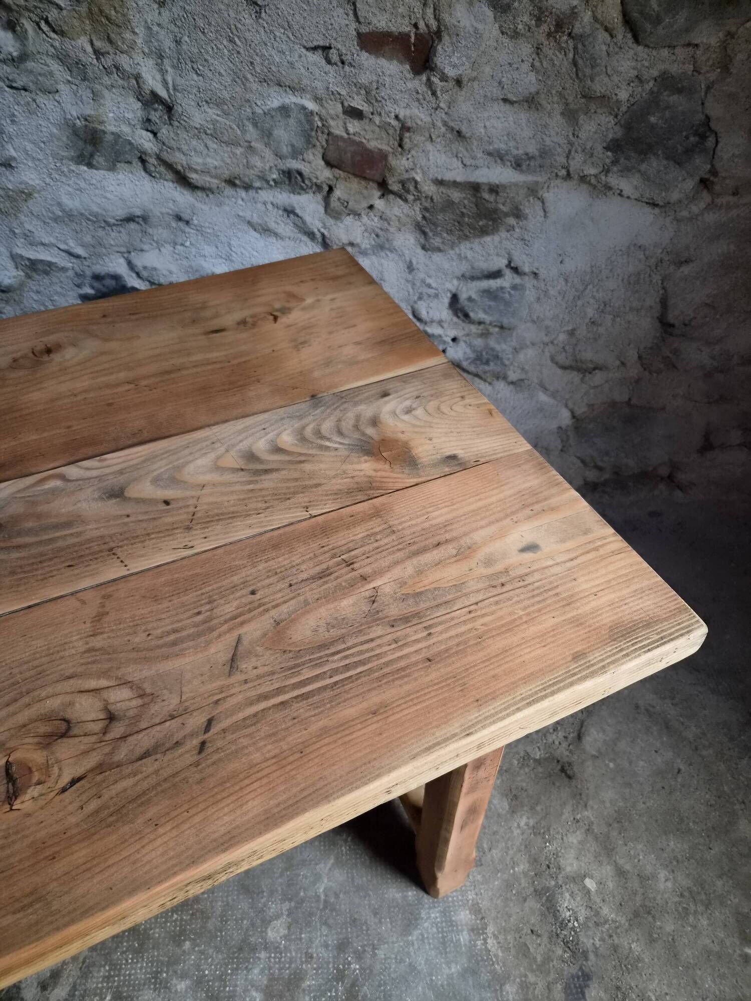 Vintage pine kitchen table or desk with two drawers – 1950s
