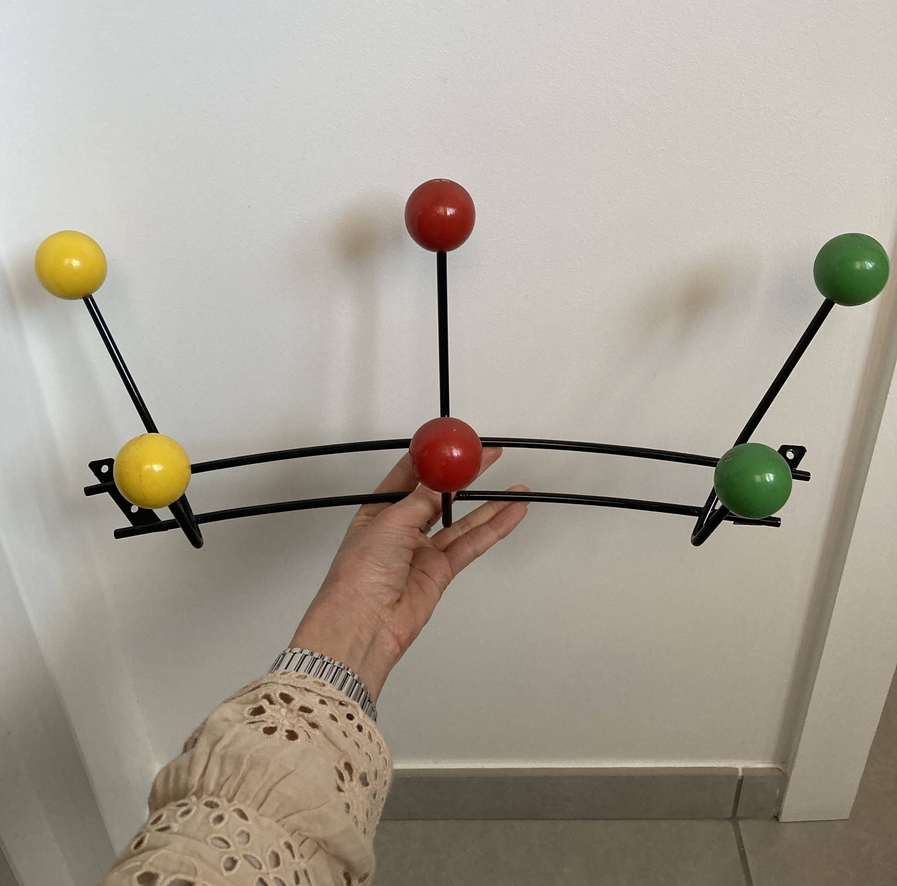 Metal coat rack with 6 wooden balls, 1950s-1960s
