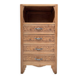 High Art Deco chest of drawers in raw wood from the 1930s.