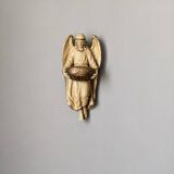 Bénitier céramique ange ailé antique objet religieux décoration campagne